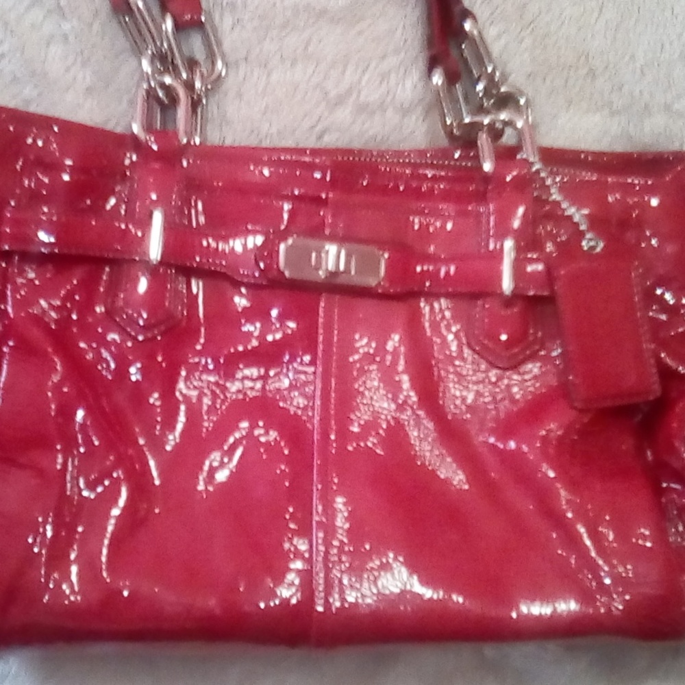 Red Coach Chelsea Handbag Patent Leather